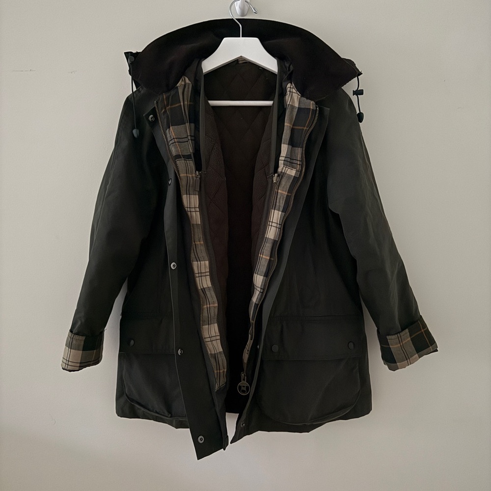 Barbour Classic Olive Beadnell Wax Jacket with Removeable Hood and Vest Liner